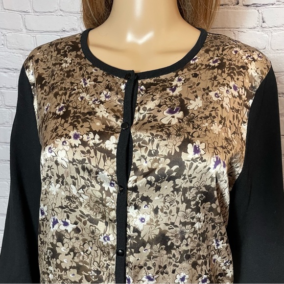 Geoffrey Beene Floral Silk Inset Knit Button Front Cardigan Size XL Runs Smaller - Picture 3 of 7